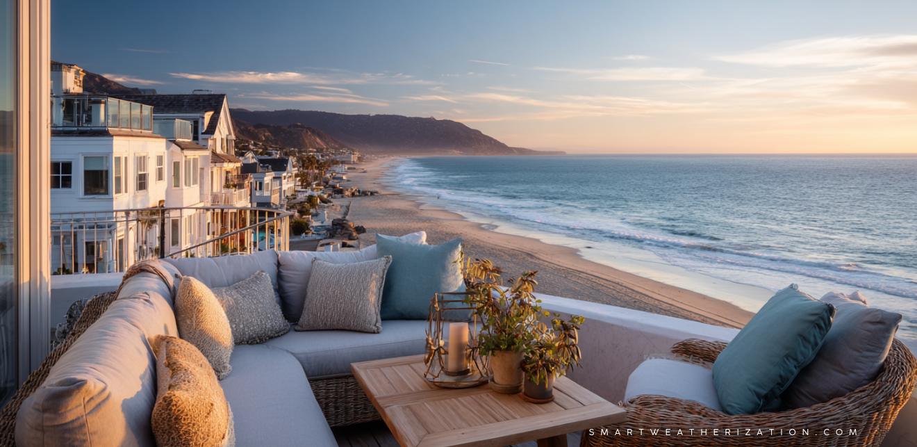 Technicians sealing vents and checking HRV in a coastal home environment