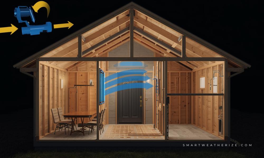 Diagram showing how ERV or HRV systems maintain fresh air in tightly sealed homes