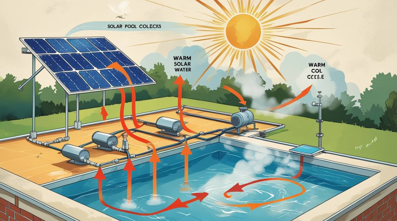 Diagram showing how solar pool heating works