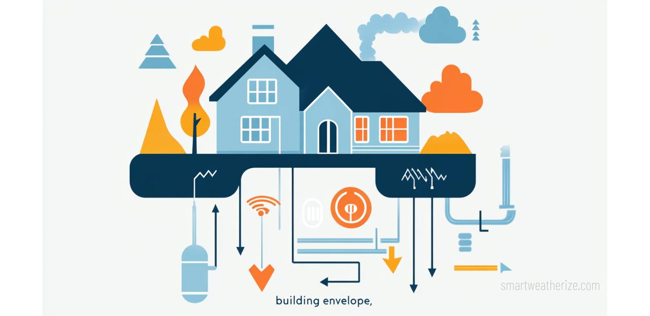 Diagram illustrating the building envelope controlling heat, air, and moisture flow in a home.