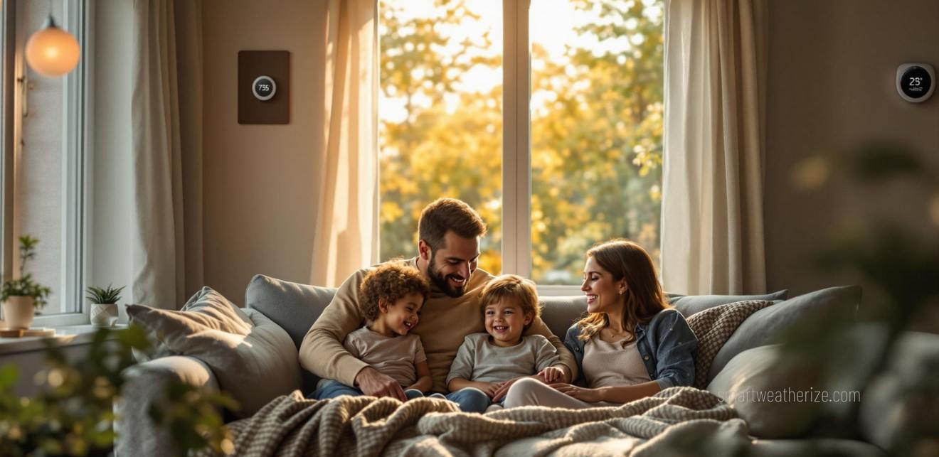 A family relaxing comfortably in their home, indicating the positive impact of weatherization upgrades.