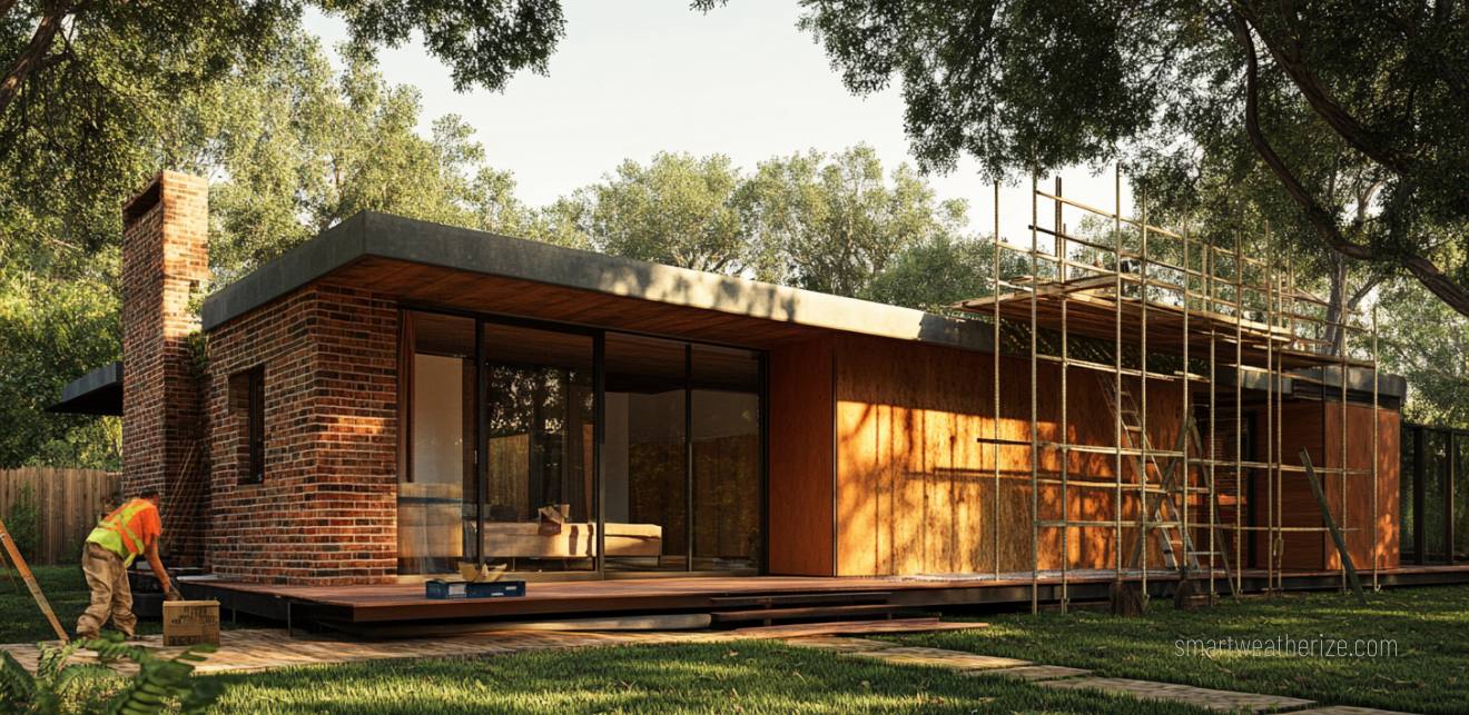 Victorian brick home undergoing retrofit with wood fiber and hemp insulation panels.