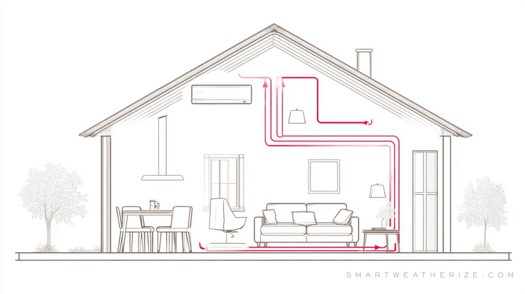 Illustration showing where to seal air leaks in a home using caulk and foam