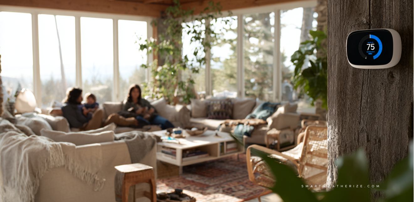 Modern home exterior at dusk with an energy-efficient HVAC unit, symbolizing comfort and savings