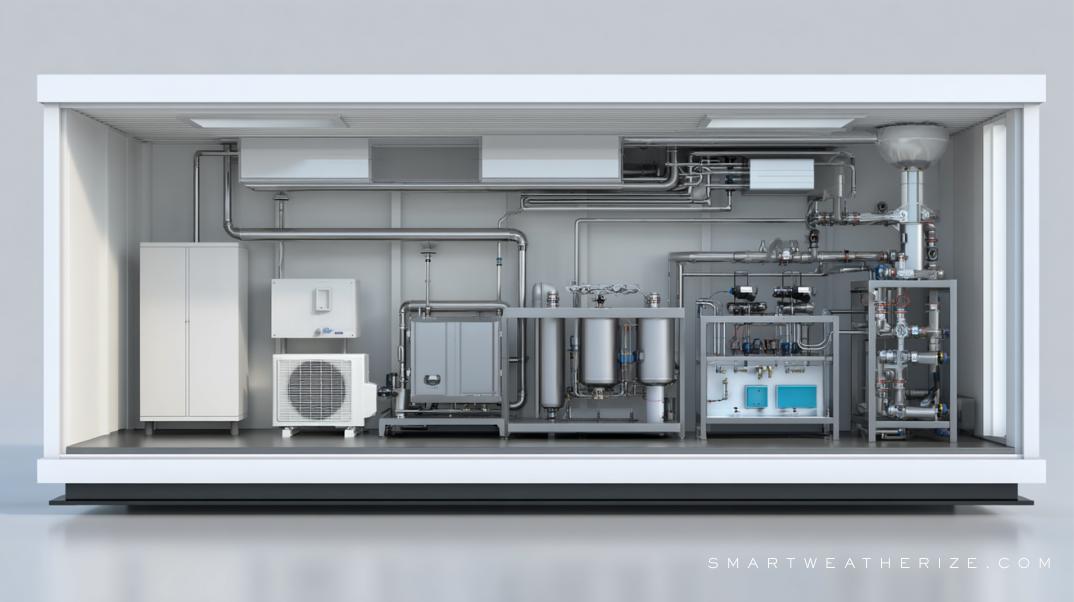 Diagram showing smart thermostats, duct sealing, and zoning in a commercial HVAC system