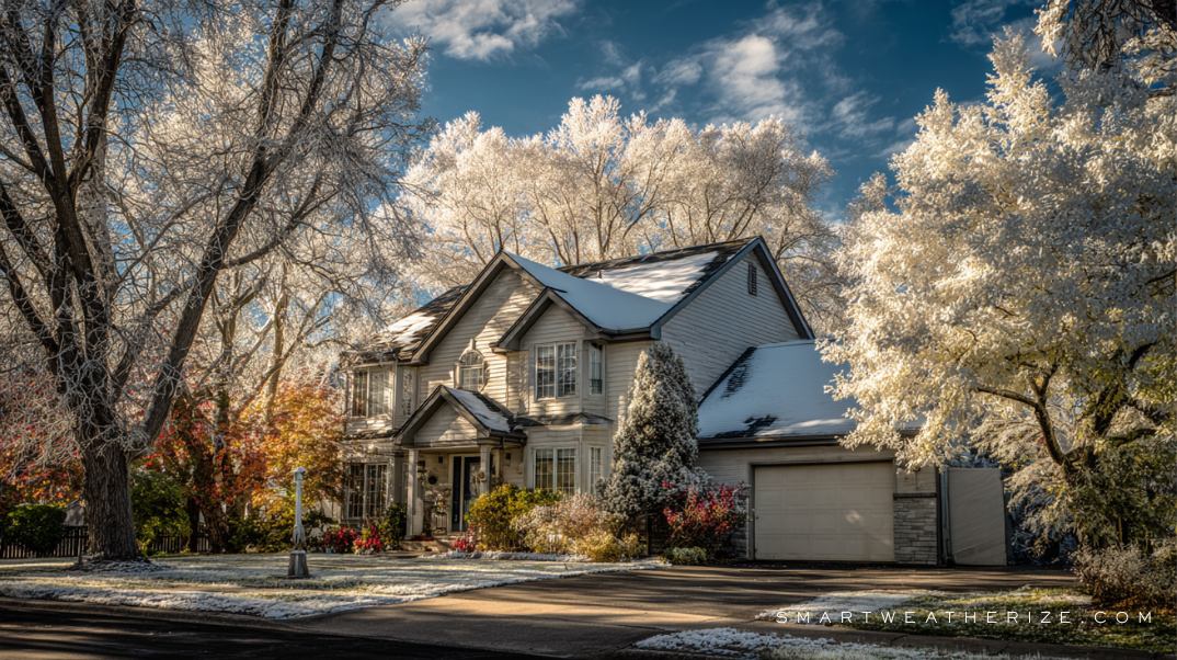House showing seasonal extremes with insulation and energy upgrades for year-round comfort